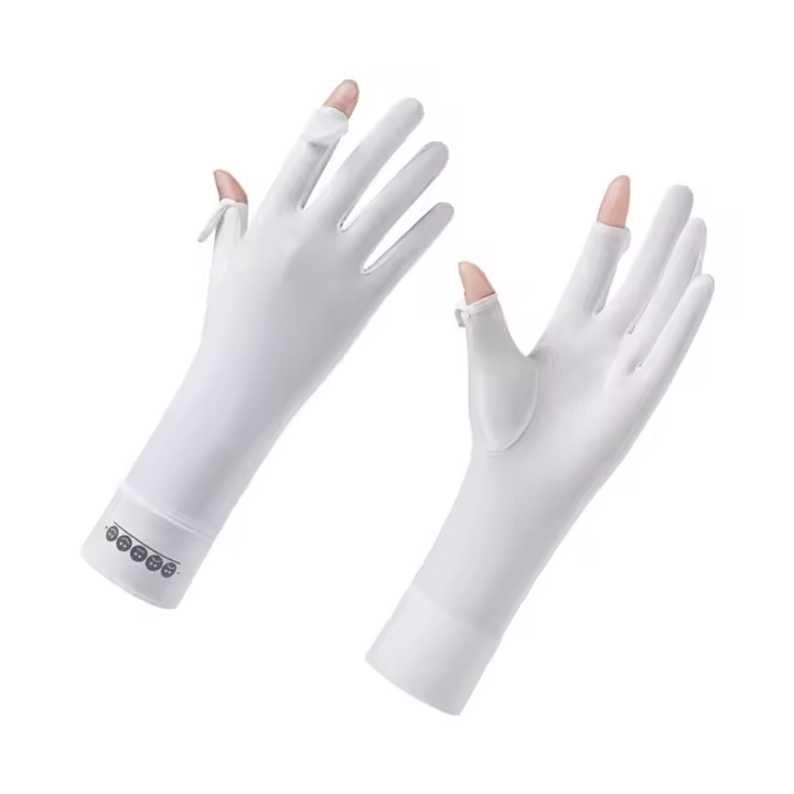Guantes largos de seda de hielo con protección solar, finos, elásticos, antideslizantes, con pantalla táctil, guantes de seda de hielo, transpirables y cómodos - 1