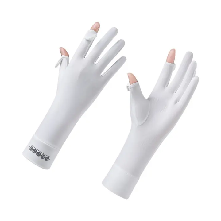 Guantes largos de seda de hielo con protección solar, finos, elásticos, antideslizantes, con pantalla táctil, guantes de seda de hielo, transpirables y cómodos - 1