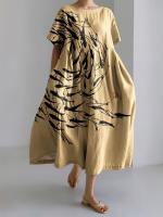 Vestido Casual de Cuello Redondo para Mujer 2024 Estampado Floral Clásico Manga Corta - details 1