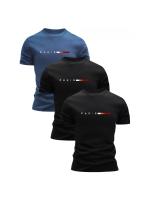 Conjunto de 3 Camisetas de Algodón 100% para Hombres Cuello Redondo, Mangas Cortas, Diseño de Impresión, Ropa Casual Transpirable para Salidas, Moda Callejera - details 2