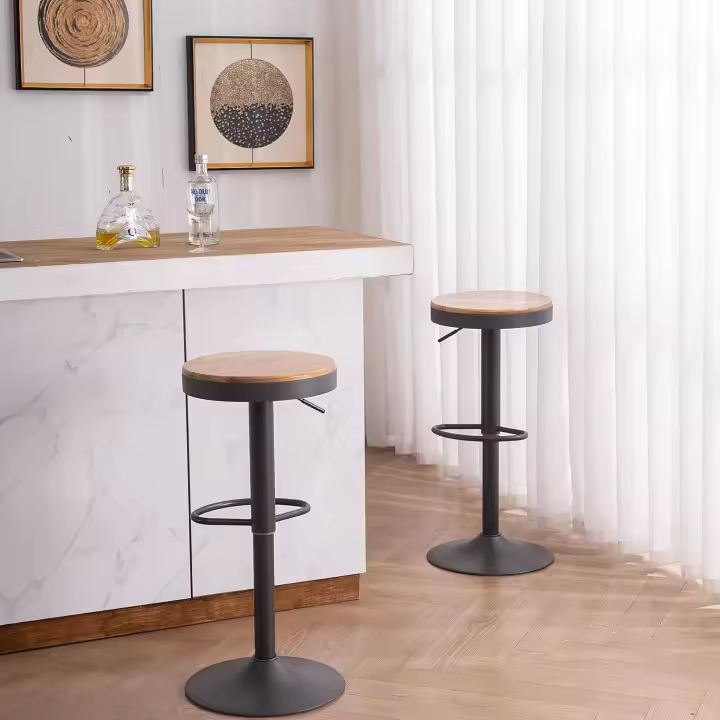 2 de Madera Maciza Base Metálica Giratoria Ajustable en Altura Fácil de Montar Moderna Encimera de Cocina Industrial… - 1