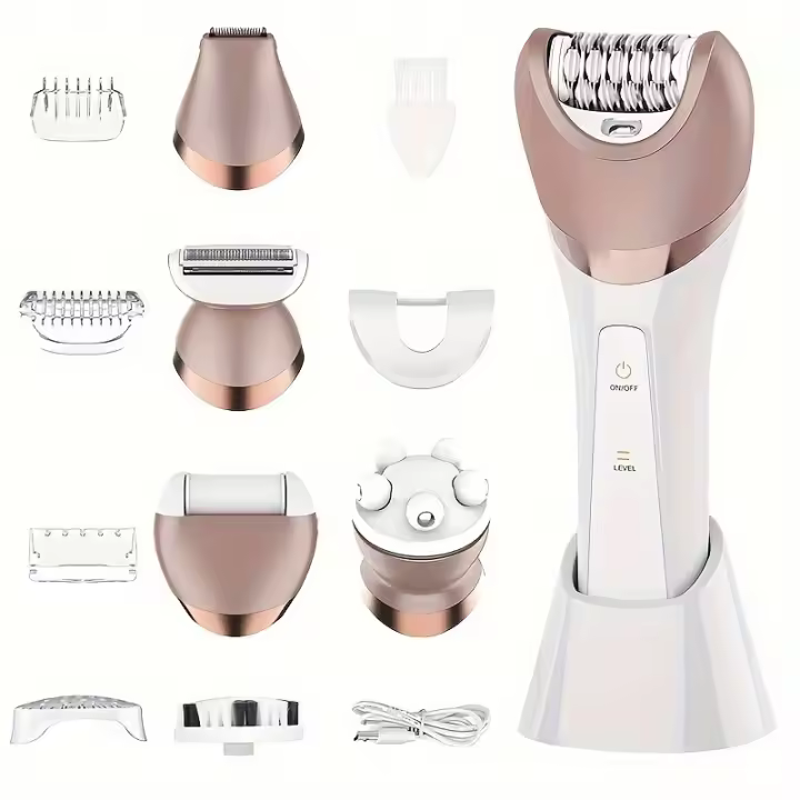 Máquina de afeitar eléctrica para mujer, juego de cosméticos multifuncional, dispositivo de depilación de lavado de cara recargable por USB, 6 en 1 - 1