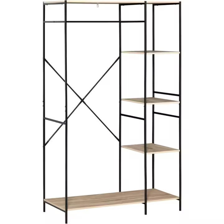 Perchero de Ropa de Madera 4 Estantes de Almacenamiento y Barra para Colgar Carga de 30kg - 1