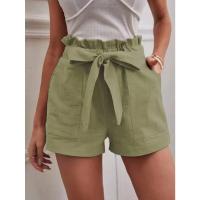 Pantalones cortos blancos de Color sólido con estilo, pantalones cortos informales con cordón y bolsillo para mujer, pantalones diarios de verano - details 1