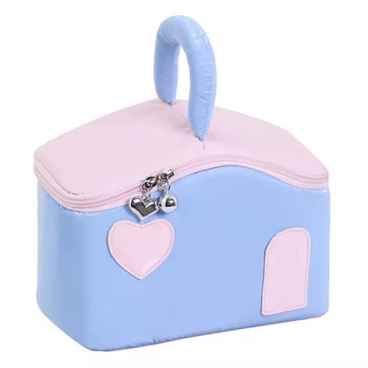 Bolsas de almacenamiento de cosméticos con forma de casa, bolsas de maquillaje de dibujos animados de estilo coreano de gran capacidad, impermeables con asa - 1