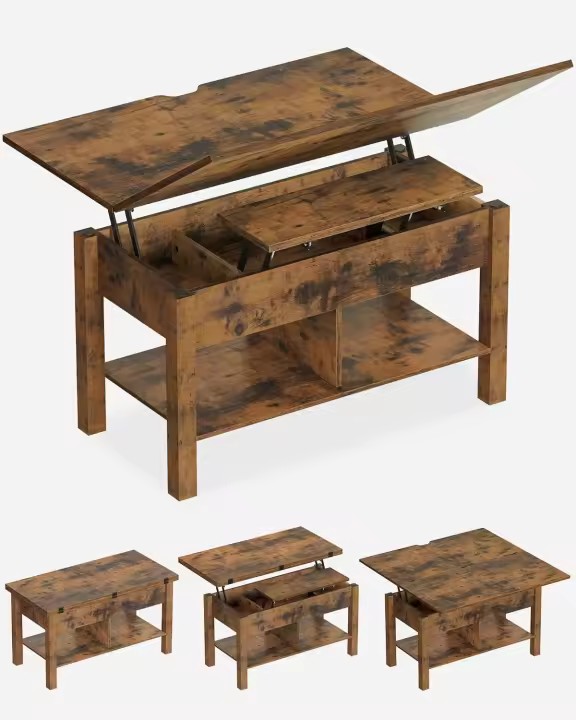 Mesa de Centro Regulable en Altura Mesa de Sala Multifuncional 3 en 1 con Almacenamiento Oculto - 1