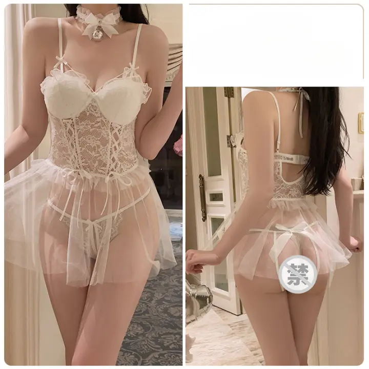 Ropa interior sexual caliente profundo V plus pecho almohadilla luz lujo dulce perspectiva caliente malla camisón conjunto - 1