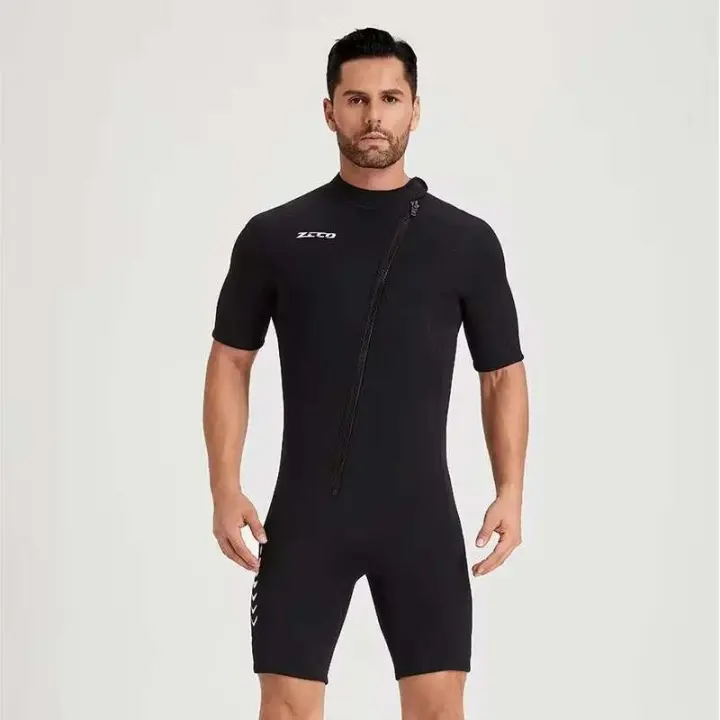 Traje de buceo Snorkeg de neopreno de 3MM para hombre, traje de baño con cremallera frontal, traje de neopreno de manga corta, trajes de Surf - 1