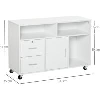 Archivador con Ruedas Estantes y Cajones Armario Multiusos con Gran Almacenaje 100x35x65 cm Blanco - details 2
