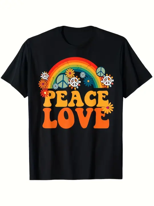 Camiseta Hippie de Colores Cuello Redondo Manga Corta Algodón Suave y Cómodo - 1