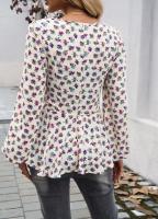 Top floral de manga larga para mujer, camiseta elegante con cuello cuadrado para ropa juvenil - details 6