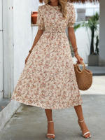 Vestido de mujer, novedad de verano 2025, vestido de longitud media acampanado a la moda con cintura alta y flores redondas para mujer - details 41
