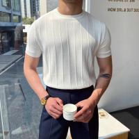 Camiseta de punto de lujo para hombre, novedad de verano, estilo, cuello redondo, manga corta, versión coreana fina, capa Base, prendas de punto superiores - details 0