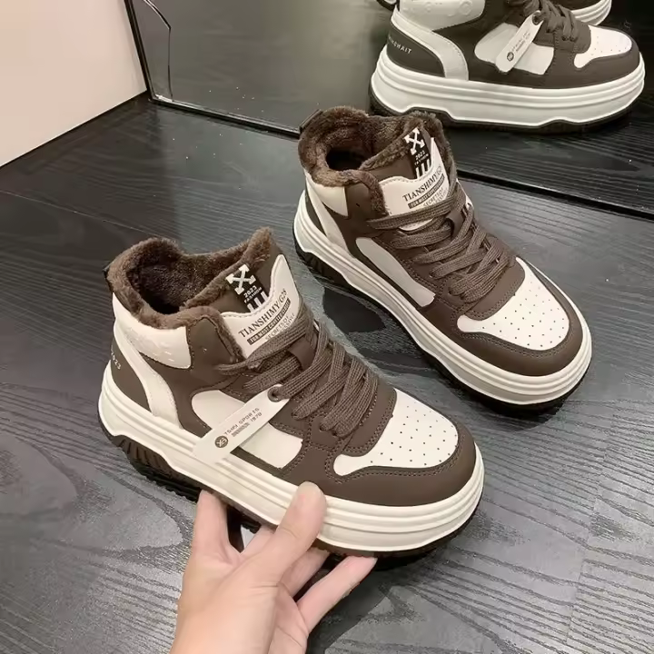 Zapatos de suela gruesa para mujer, zapatillas deportivas vulcanizadas de terciopelo con plataforma, de alta calidad, informales, invierno, 2024 - 1