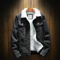 Chaqueta vaquera para hombre con forro de terciopelo, chaqueta resistente al frío de color sólido, chaqueta vaquera de un solo pecho para invierno, ropa de calle - details 7