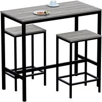 Juego de Mesa de Bar de 2 plazas, Mesa de Desayuno con 2 taburetes de Bar, Marco de Acero Industrial (Gris) - details 1