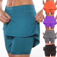 Falda pantalón falsa de dos piezas para mujer, pantalones cortos deportivos transpirables de verano, ropa de Yoga, pantalones cortos deportivos de ocio con bolsillo de Color sólido - details 0