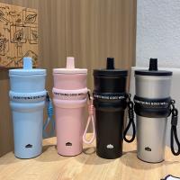 Botella térmica creativa de acero inoxidable 304 con pajita, taza de bebida fría a la moda de 710ml, termo portátil a prueba de fugas para oficina - details 1