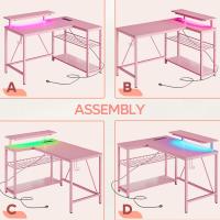 Forma de L con Tomas de Corriente y Luces LED, Escritorio Esquinero con Estantes, Reversible para Ordenador para el Hogar, Oficina, Dormitorio, Espacio Pequeño, 106,5 cm - details 7