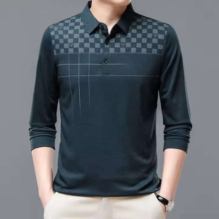 Camisetas Casuales de Negocios CASUMANL Camiseta de Manga Larga con Estampado a Cuadros para Hombres Perfecto para Primavera 2024 y Otoño - 1