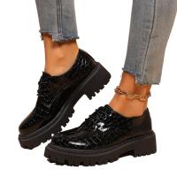Zapatos planos negros de suela gruesa para mujer, mocasines con forma de barco de un pie, cuero Oxford informal de diseñador, novedad - details 1