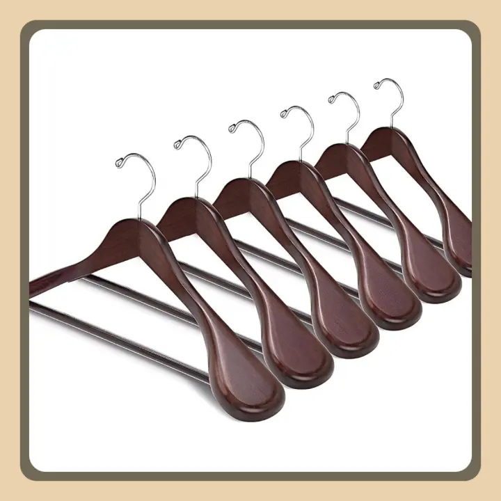 10 Unidades 44,5cm Perchas de Madera Retro con Hombros Anchos, Lujosa y Robusta Antiguo Marrón Percha para Ropa Exterior Abrigos Trajes Chaquetas con Varilla Redonda Antideslizante - 1