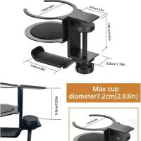 Soporte para auriculares con forma de taza 2 en 1, soporte giratorio de 360 grados para escritorio, soporte para auriculares para juegos, ahorra espacio, negro - details 0