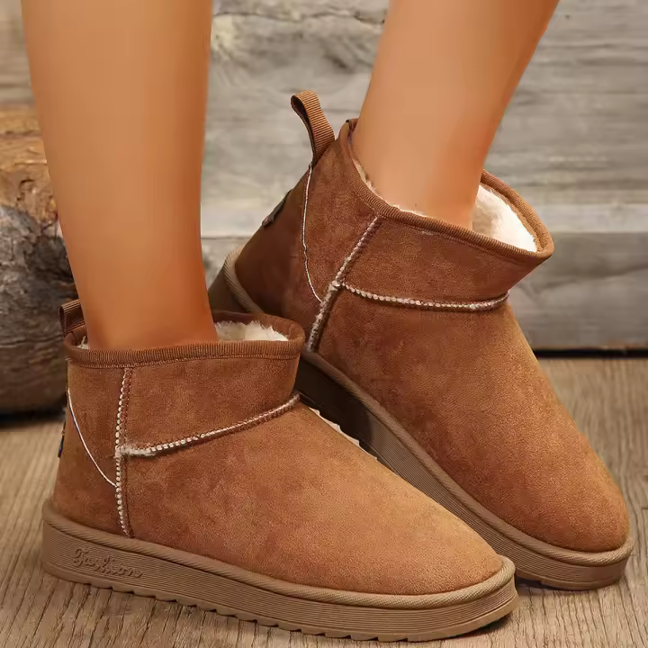 Botas de nieve cortas de fondo plano, botas de algodón para nieve con pie de gamuza cálidas apiladas y engrosadas - 1