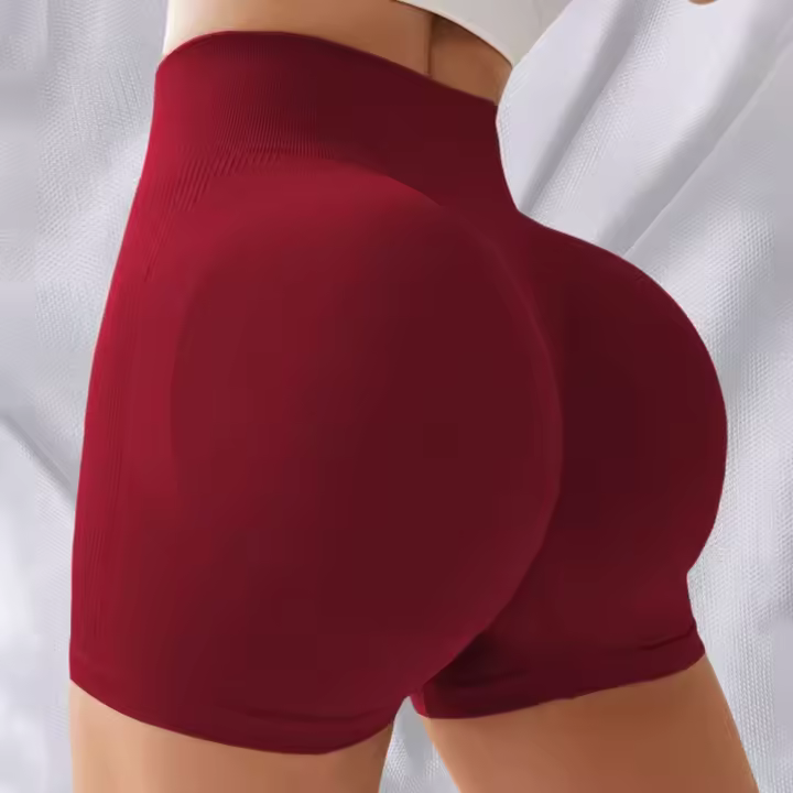 Pantalones cortos de cintura baja para mujer, pantalones cortos de entrenamiento sin costuras acanalados para gimnasio, pantalones cortos de Yoga con botín - 1