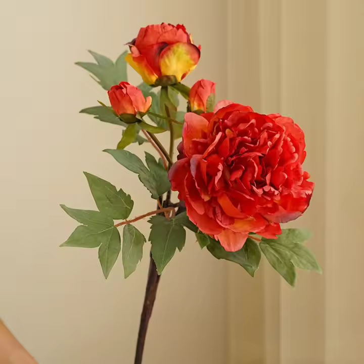 Ramo de flores de peonía artificiales de 3 cabezas, ramas de peonía de seda hechas a mano realistas, flores falsas exquisitas, regalo del Día de la madre - 1