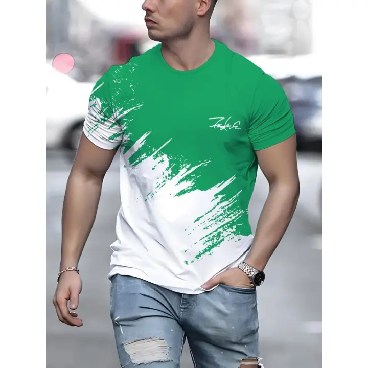 Camiseta Deportiva de Manga Corta para Hombre Cuello Redondo, Estilo Informal para Exteriores, Ropa de Calle, Jersey - 1