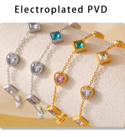 Moda Rosa corazón verde púrpura cuadrado zirconia pulsera señoras nuevo acero inoxidable chapado en oro pulsera regalo de joyería de lujo - details 7