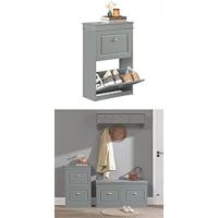 Banco Zapatero con Asiento 2 Solapas, Entra Recibidor Estrecho Organizador de Zapatos Almacenaje para Dormitorio L104 x P24 x H52cm Gris FSR64-HG ES - details 14