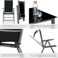 Conjunto Muebles Jardín Exterior 9 Piezas, Estructura de Aluminio, Mesa y Sillas Terraza Impermeables, Resistentes a Intemperie, Sillas Plegables y Reclinables, Tela Transpirable - Plata - details 5