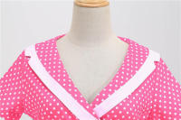 Women summer polka dot party short sleeve sailor collar elegant casual vintage a-line midi dress - details 4