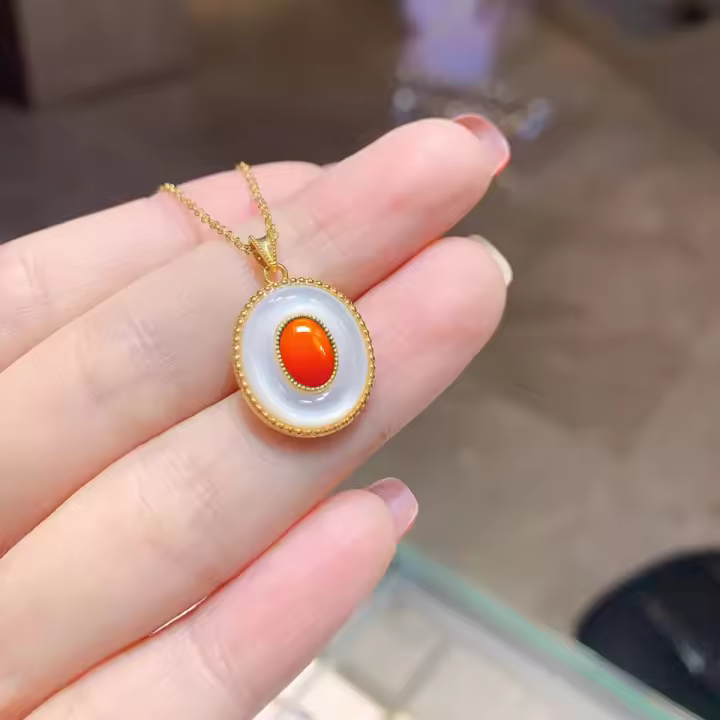 Collar de Oro 18k Szjinao con Piedra Natural de Ágata Roja de Dubai Joyería Original de Metal Hecha en China Ideal para Mujeres Mayores de 12 Años - 1