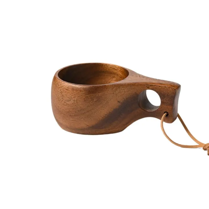 Taza de desayuno de madera de goma para cerveza, taza de desayuno práctica para acampar, taza de agua, taza de leche de madera de Acacia, concha de tortuga - 1