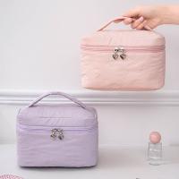 Bolsa de maquillaje de gran capacidad para mujer, bolsa cuadrada de mano para viaje, bolsa de baño con doble cremallera, bolsa de almacenamiento de cosméticos a prueba de polvo para el hogar - details 5