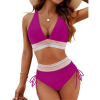 Nuevo traje de baño dividido para mujer, bikini sexy, cintura alta, cubierta de vientre, traje de baño ajustado para el cuello - details 2