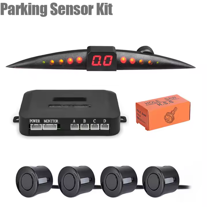 Kit de Sensor de estacionamiento para coche, sistema de Monitor de Radar de respaldo inverso con pitido, pantalla LCD, 4 sensores, 22mm, 12V, CC - 1