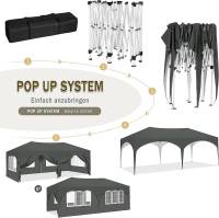 Carpa Gazebo 3x6m 6 Paredes Laterales Impermeable Protección UV 50+ Altura Ajustable Gris - details 2