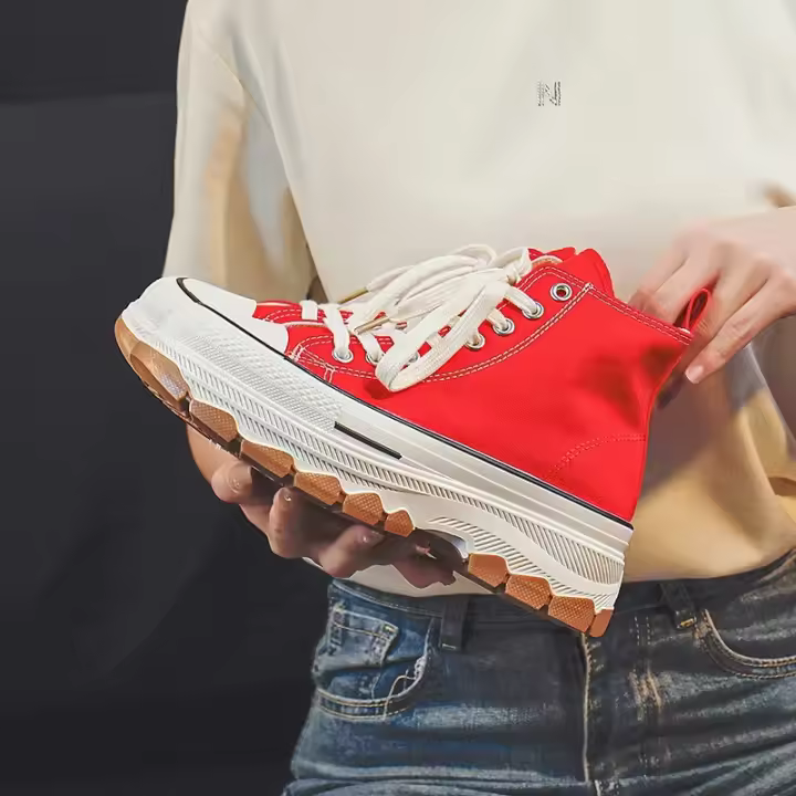 Zapatillas Deportivas de Moda y Versátiles Transpirables, Cómodas y Informales con Punta Redonda Elevada, Suela Gruesa de Lona - 1
