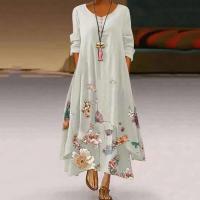 Vestidos de manga larga con cuello redondo Vintage a la moda con bolsillos informales para mujer vestido de fiesta bohemio holgado con estampado de primavera - details 0