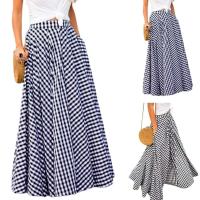 Vintage bohemio mujeres cintura alta verano a cuadros bolsillos Casual A-e Maxi faldas playa falda larga - details 12