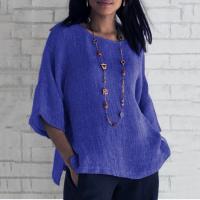 Blusa De Lino Y Algodón Para Mujer Estilo Casual Cuello En V Manga Tres Cuartos Suelta Ropa De Verano Tops Para Calle - details 5