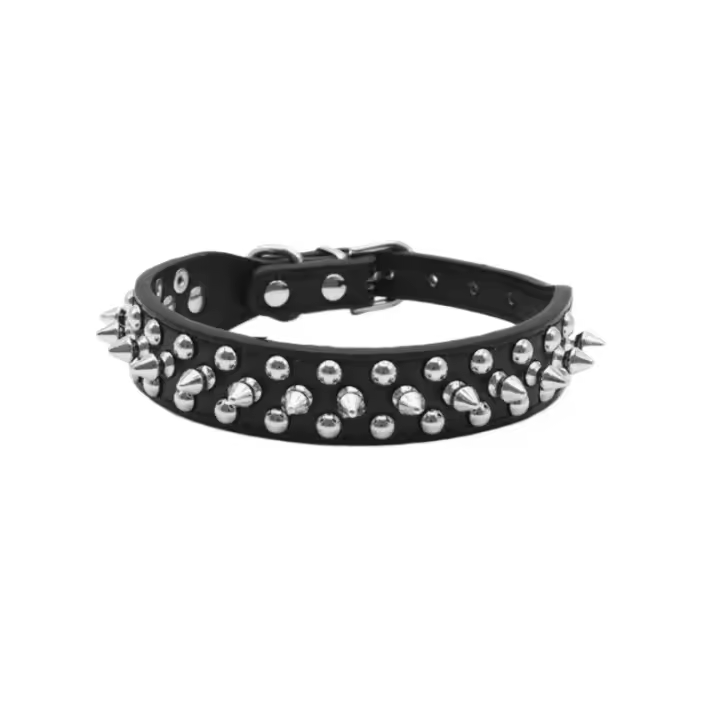 Juego de Collar y correa para perro con pinchos, Collar de perro de cuero con remaches, Collar ajustable para caminar al aire libre - 1