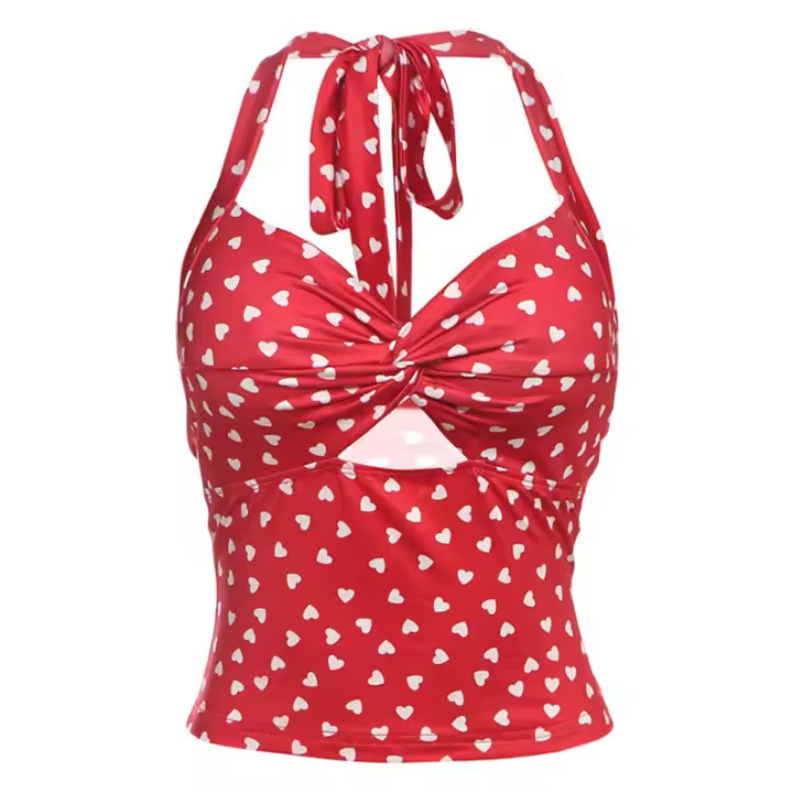 BUNO-Tops cortos rojos estampados sin mangas ajustados Y2K Tops 2025 novedad de verano dulce lindo Fiesta Club playa Casual High Street mujeres Camis - 1