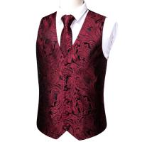 Chaleco de seda para hombre, Jacquard, verde, azul, rojo, dorado, rosa, corbata, pañuelo, conjunto de gemelos, chaqueta sin mangas de negocios para boda - details 21