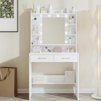 Estación de Maquillaje Moderna con Espejo y Luz LED Estante Abierto y 2 Cajones para Dormitorio o Sala de Estar 40x80x149cm Blanco DT08203X - details 4