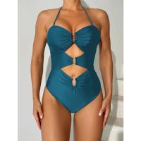Traje de Baño de Una Pieza 2025 Traje de Baño Sexy con Agujero para Mujer Traje de Baño Sólido - details 2